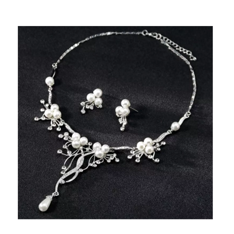 New Fashion Necklace Earrings Floral Bride Bridal Jewelry Wedding Party Anniversary Jewelry set Classic Fashionable Pearl Necklace Rhinestone Wedding Matching Necklace and Earring Two-Piece Set