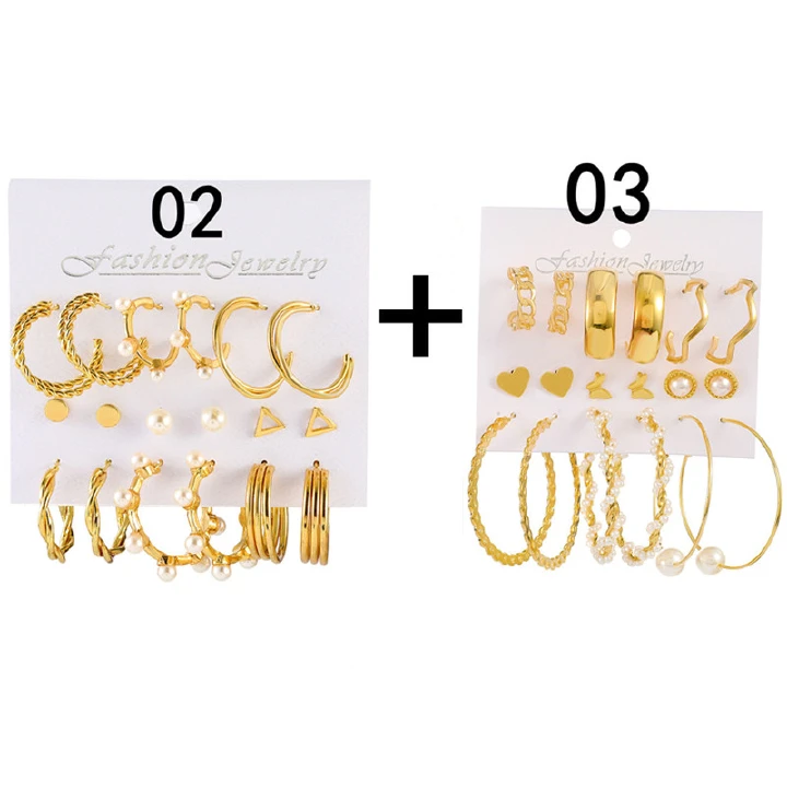 New Exaggerated Imitation Pearl Earrings 9-Piece Set Women's Fashion Accesories Jewellery European And American Personalized Retro Alloy Geometric Earrings Set Earrings Lovers Girlfriends Wife's Birth