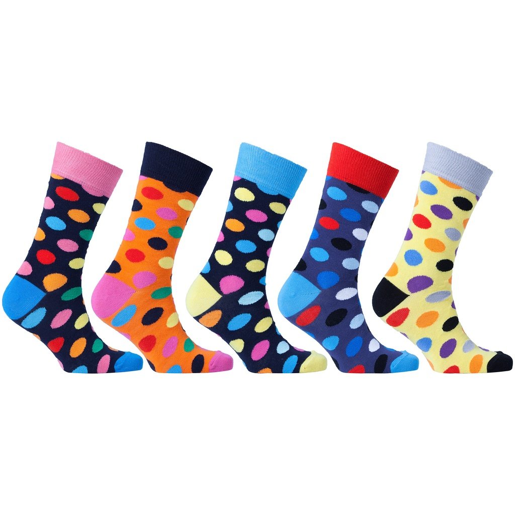 6 Pairs Men's Cotton Polka Dot Happy Socks