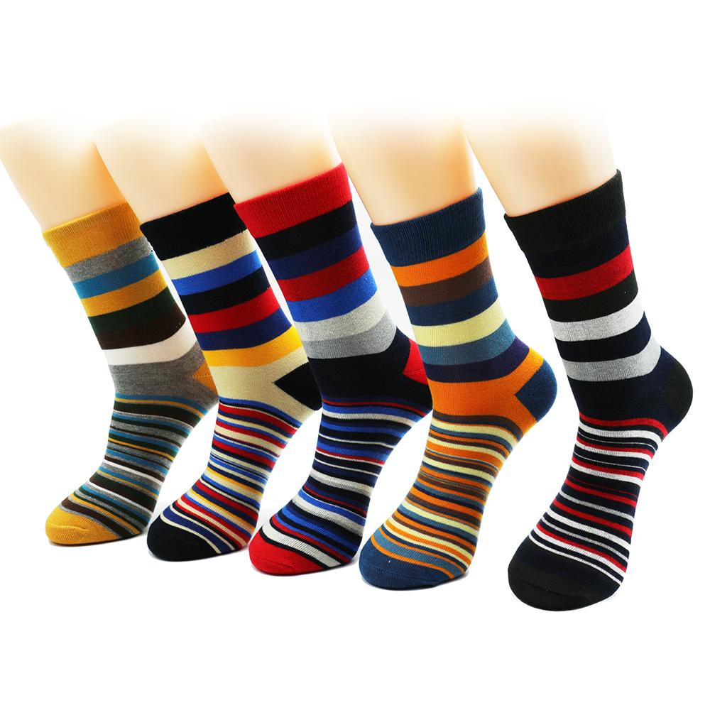 6 Pairs Men&apos;s Cotton Striped Happy Socks