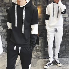 Men's Sportswear 2 Pieces(Jacket+Pants) Spring Casual Sweater Suits  Blazers cardigans/Hoodies Black XXL