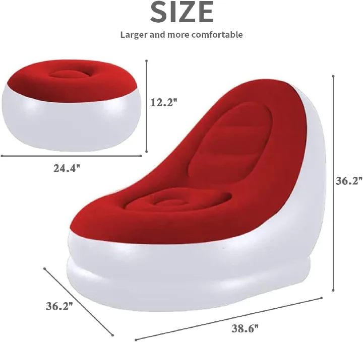 Modern Collection  Inflatable Living Room Furniture Chair With Stool For Resting Feet, Indoor Foldable Deck Chaise Lounges With Air Pump, Travel Camping Picnic Beach Chair