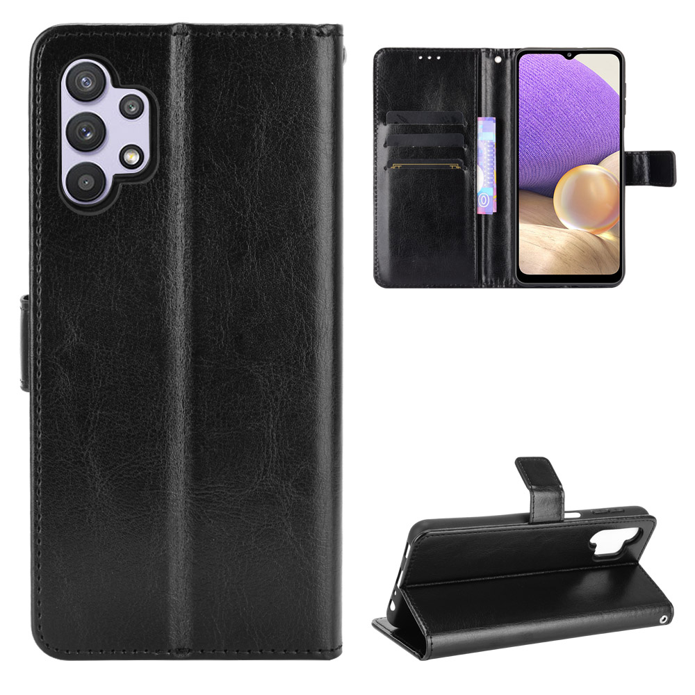 Flip Cover Case for Samsung Galaxy A32, with Wrist Strap Card Slots Shockproof Phone Case