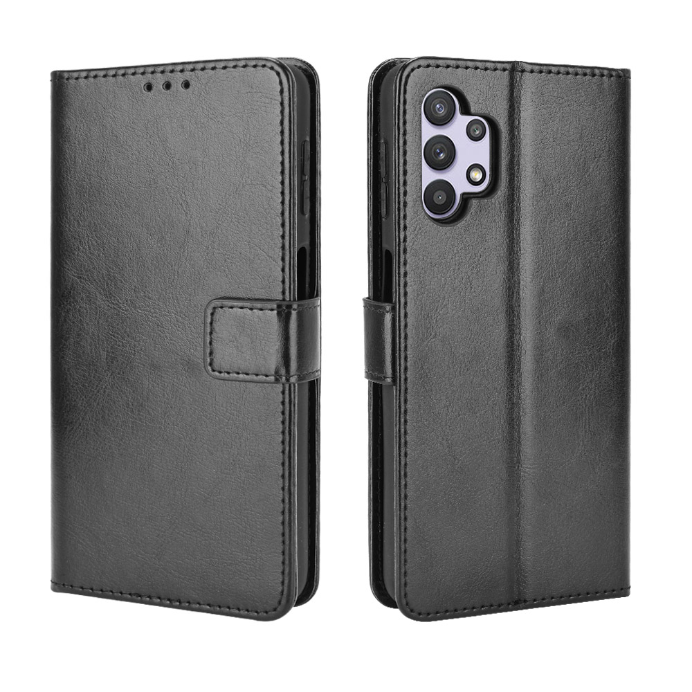 Flip Cover Case for Samsung Galaxy A32, with Wrist Strap Card Slots Shockproof Phone Case