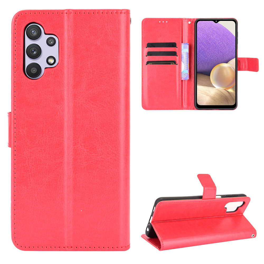 Flip Cover Case for Samsung Galaxy A32, with Wrist Strap Card Slots Shockproof Phone Case