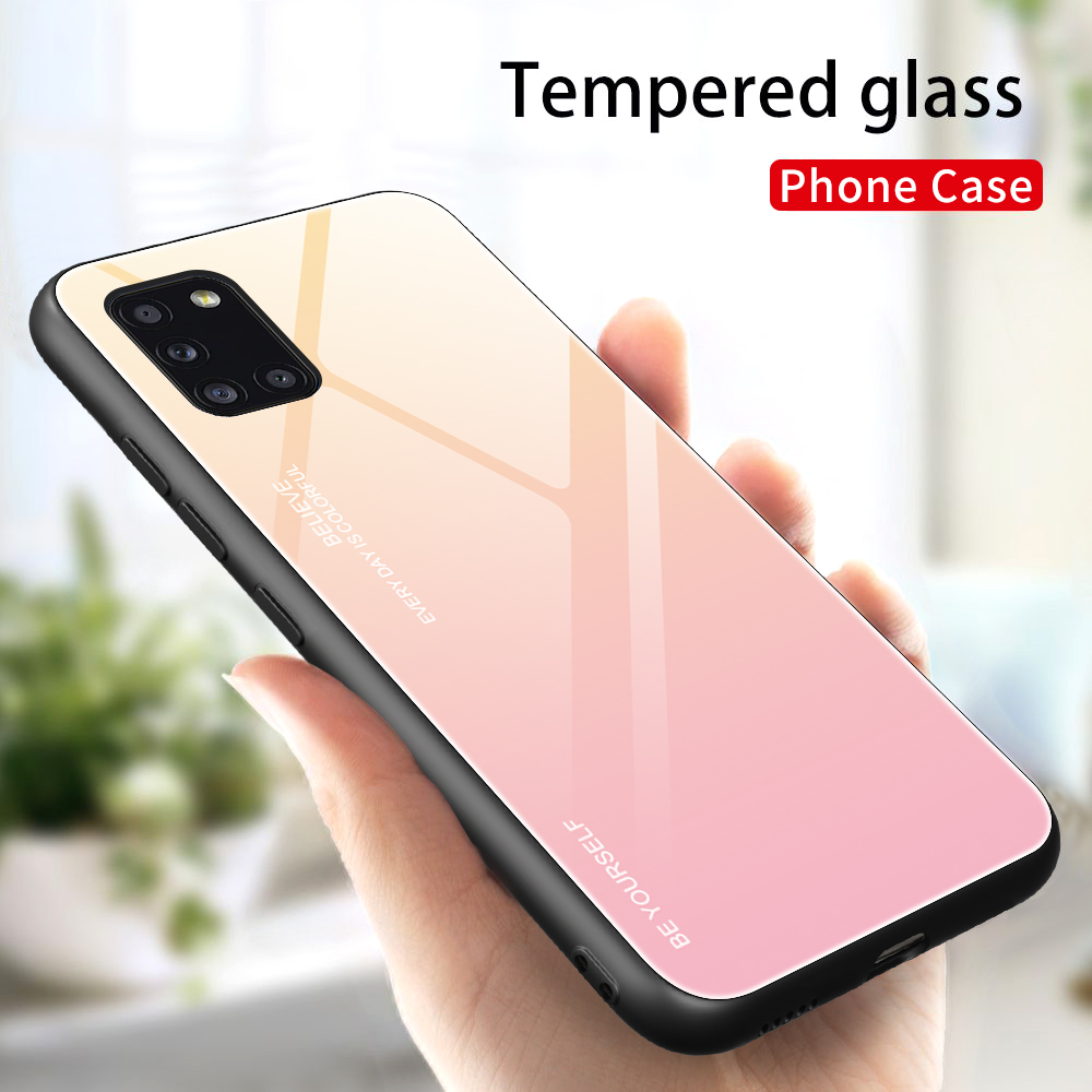 Back Cover for Samsung Galaxy A31 Fashion Anti-shock Gradient Glass Case