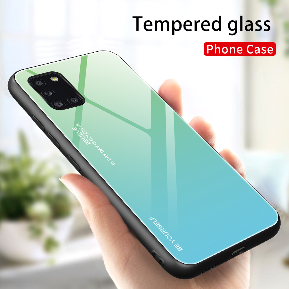 Back Cover for Samsung Galaxy A31 Fashion Anti-shock Gradient Glass Case