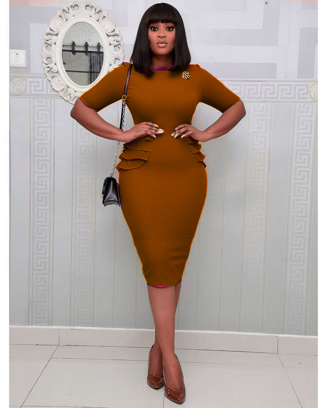 Women's Elegant Dress Long stretch Round Neck Plus size Dress