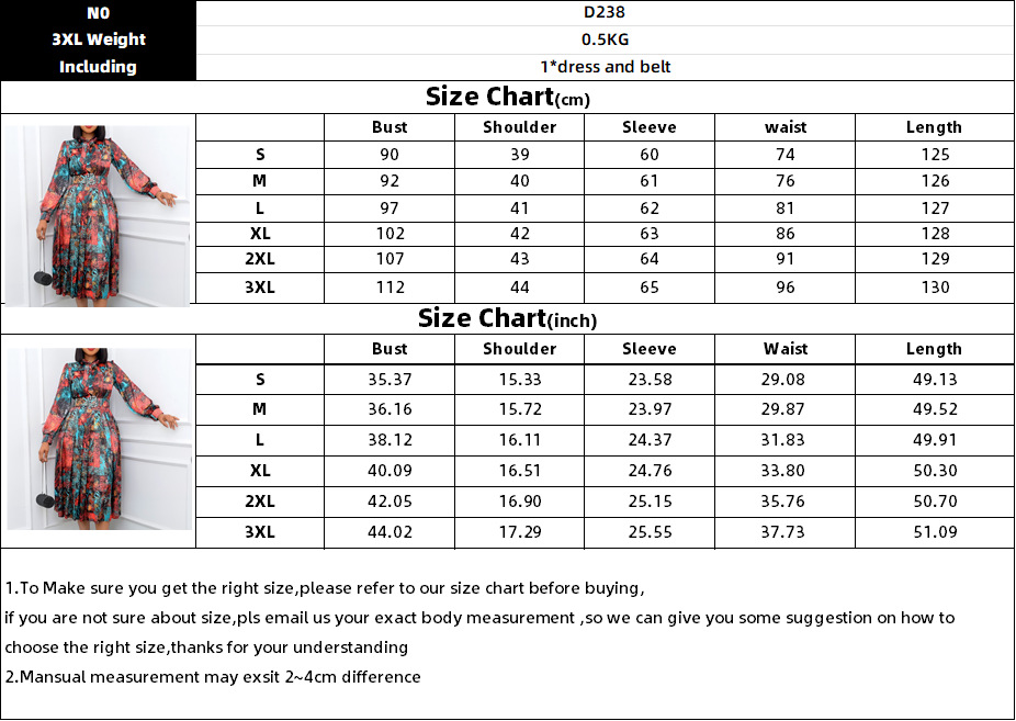 Free Belt 2022 New Women Long Sleeve High Waist Printed Large Size Banquet Dress
