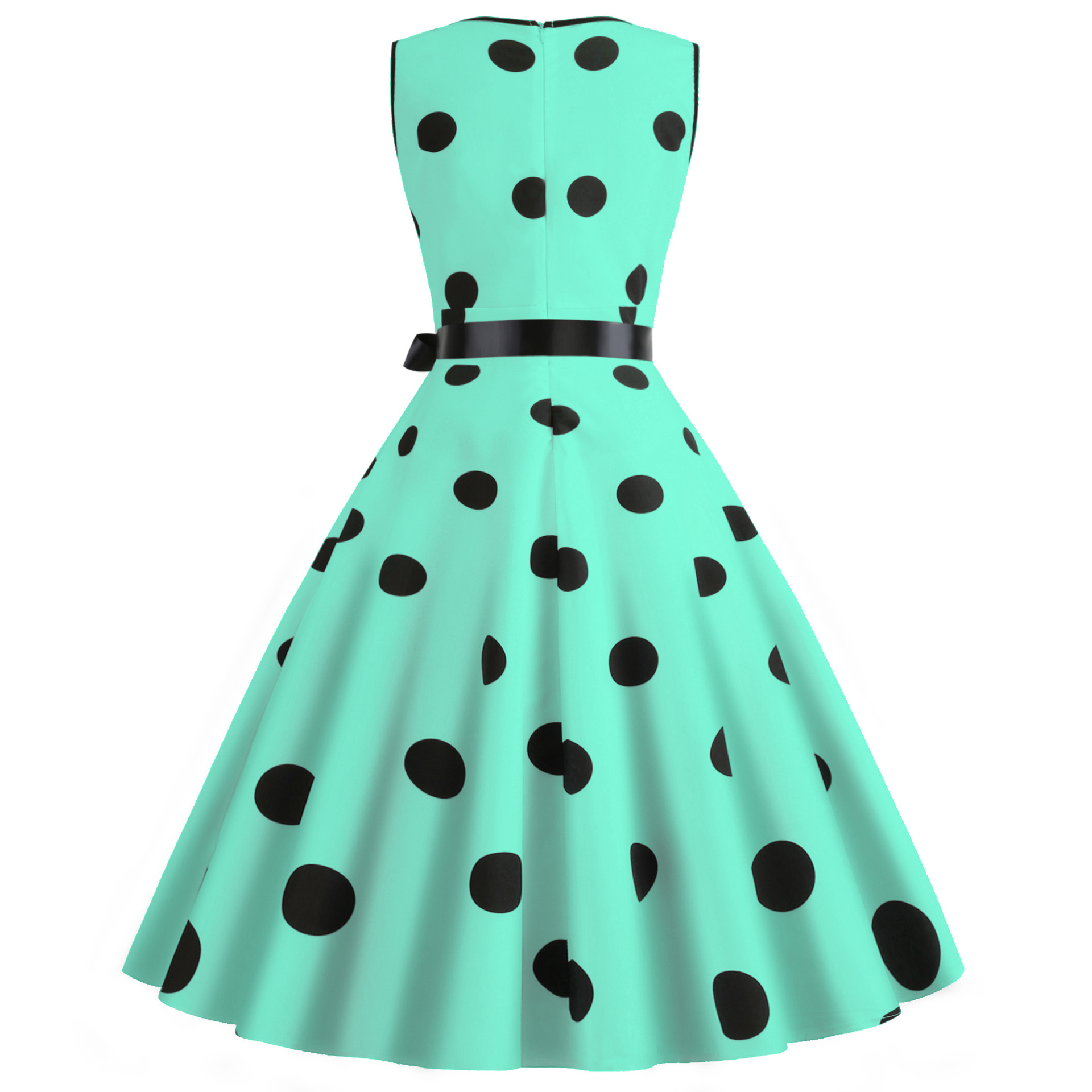 V-neck Sleeveless Polka-dot Lace-up Waist Retro Swing Dress