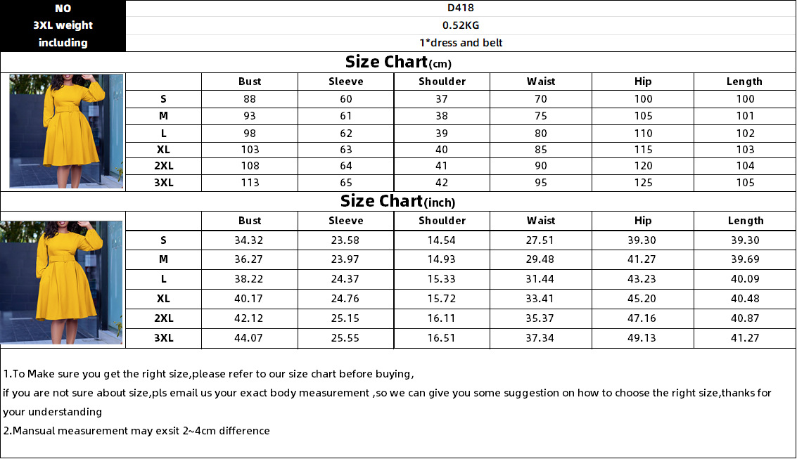 With belt African Women's 2023 New long-sleeved Elegant Temperament Round Neck Swing Dresses