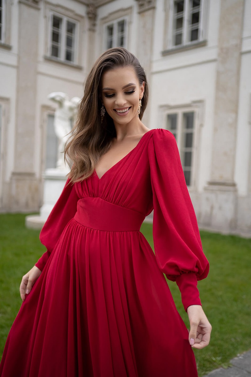 Women's Dresses Amazon Sexy Chiffon Long Sleeve Red Dresses Long Dresses