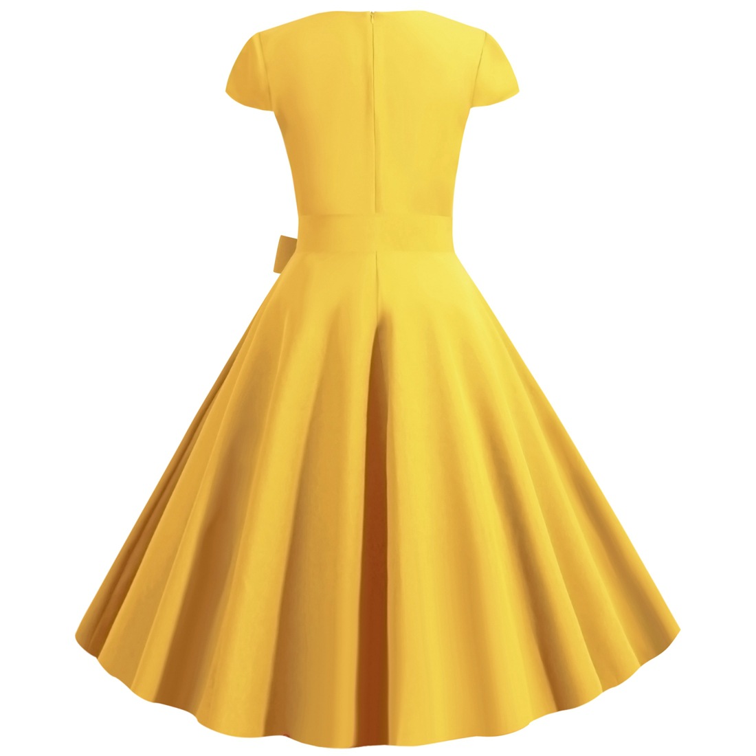 New Vintage Women's Wrap Sleeve Solid Colour Belted Hem Dresses Waist Retro Swing Dress