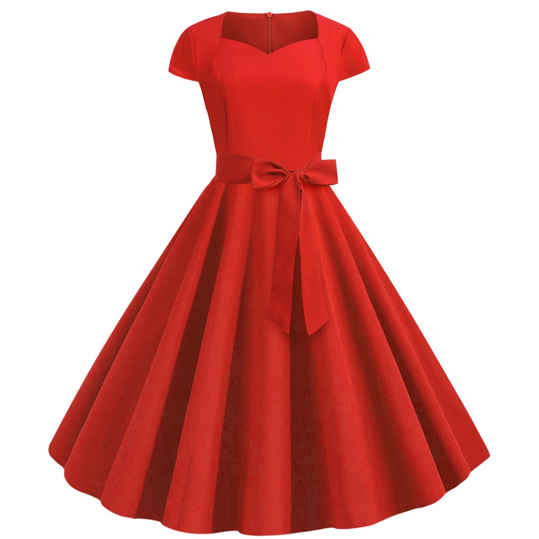 New Vintage Women's Wrap Sleeve Solid Colour Belted Hem Dresses Waist Retro Swing Dress