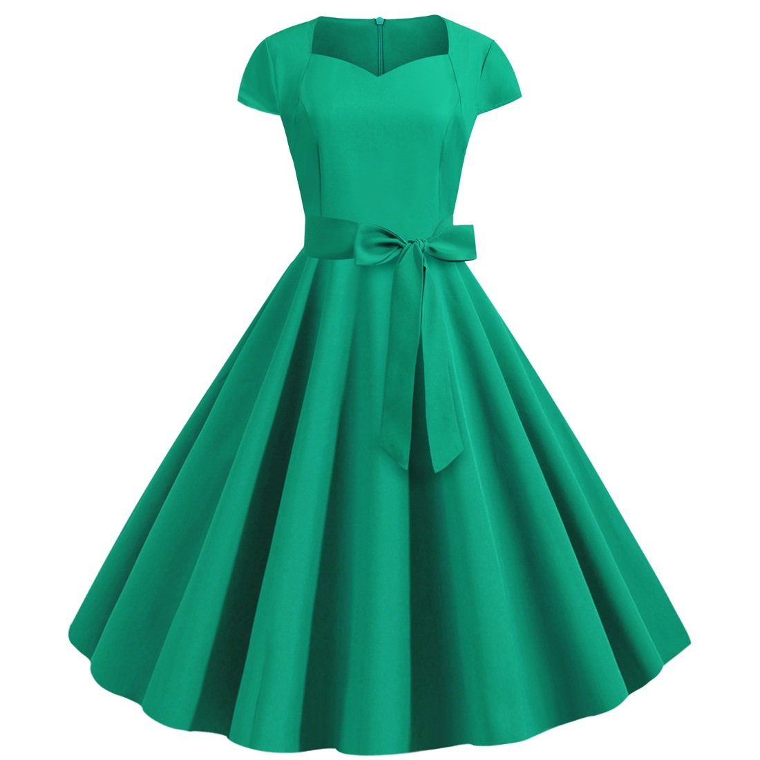 New Vintage Women's Wrap Sleeve Solid Colour Belted Hem Dresses Waist Retro Swing Dress