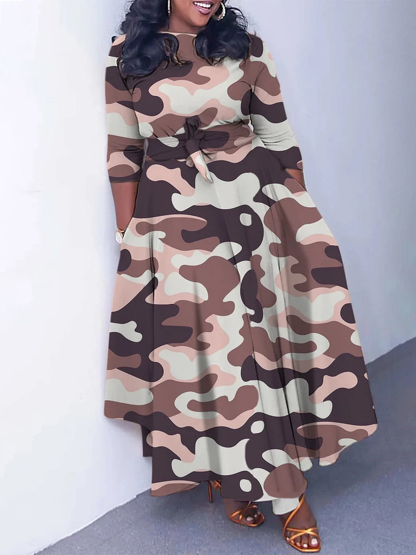 Women's 2024 New Fashion Temperament Lace-up Printed African Plus Size Dresses