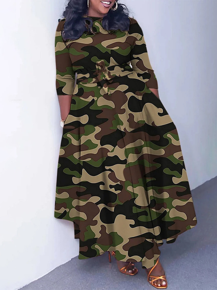 Women's 2024 New Fashion Temperament Lace-up Printed African Plus Size Dresses