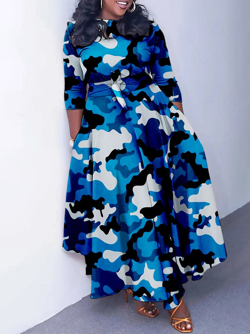 Women's 2024 New Fashion Temperament Lace-up Printed African Plus Size Dresses