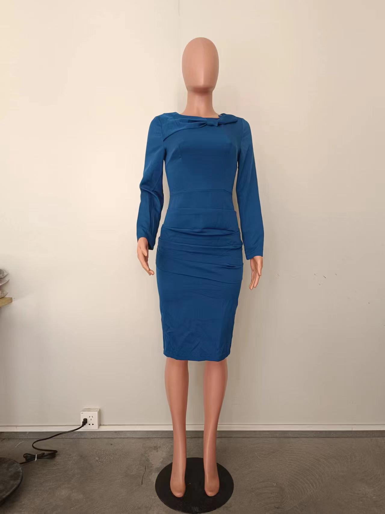 Women's Solid Color Long Sleeve Patchwork Small Gowns Evening Dresses