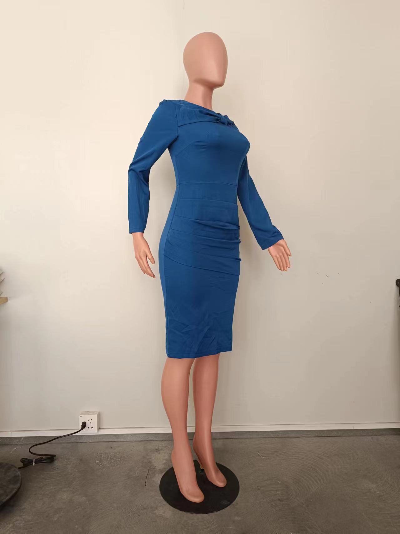 Women's Solid Color Long Sleeve Patchwork Small Gowns Evening Dresses