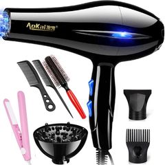 Hair dryer hair straightener home high-power barber shop hot and cold wind not hurt hair  hair dryer Straightening Irons with cloms one size Black