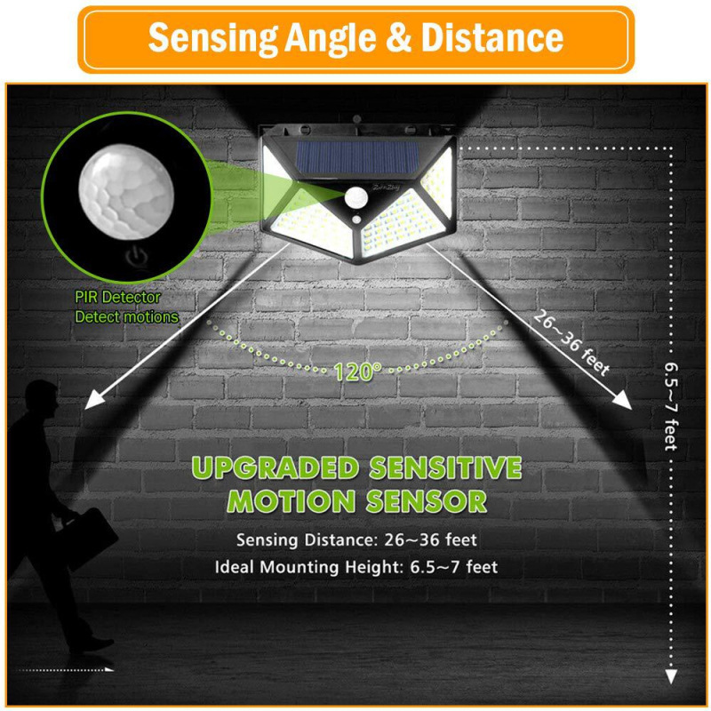 1 pack 100 LED Solar Power PIR Motion Sensor Wall Light Outdoor Garden Lamp Waterproof Lighting lamp