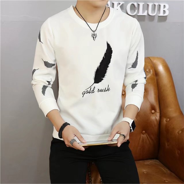 New long-sleeved  clothes youth casual pullover sweater T-shirts Polos men clothes Long sleeve T-shirt round collar half sleeve white shirt youth men's handsome coat pure color