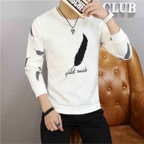 New long-sleeved  clothes youth casual pullover sweater T-shirts Polos men clothes Long sleeve T-shirt round collar half sleeve white shirt youth men's handsome coat pure color