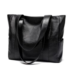 Women PU Leather Handbags Big Capacity Tote Bags Retro Double Strap Shoulder Bag Female Shopper bags Black 28*36*10