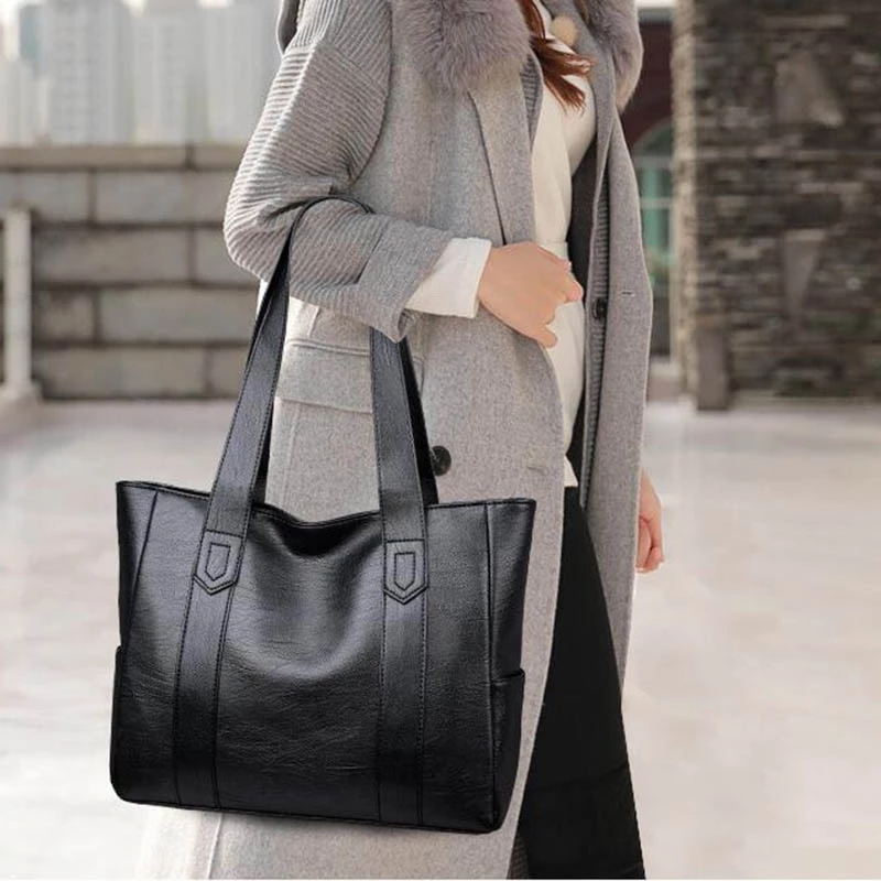 Women PU Leather Handbags Big Capacity Tote Bags Retro Double Strap Shoulder Bag Female Shopper bags