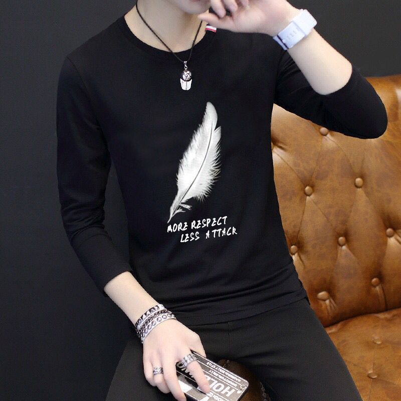 New long-sleeved  clothes youth casual pullover sweater T-shirts Polos men clothes Long sleeve T-shirt round collar half sleeve white shirt youth men's handsome coat pure color