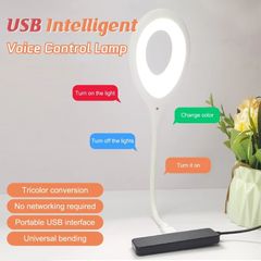 USB voice light artificial intelligence voice control light mini portable atmosphere LED night light Laptop USB Night Light Lamp Foldable Table Lamp Curved USB Lamp Student Home La White As shown 32cm