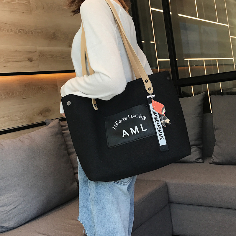 New Fashion Canvas Bag, Large Capacity Shopping Shoulder Women's Bag, Trendy and Fashionable, Mommy, Handheld Tote Bag, Women's Bag