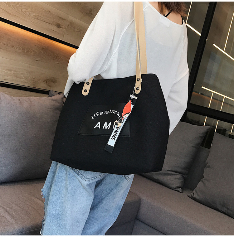 New Fashion Canvas Bag, Large Capacity Shopping Shoulder Women's Bag, Trendy and Fashionable, Mommy, Handheld Tote Bag, Women's Bag