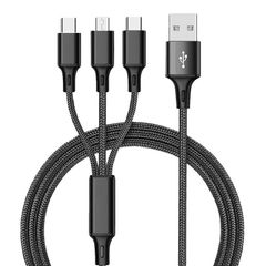 Functional multi-target Fashion Micro USB Type-C iOS Three-in-One Android iPhone Good Quality Fast USB Charger Cable Black as picture