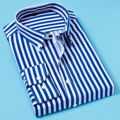 New style long-sleeved striped business casual men's shirt Slim simple fashion men's shirt Blue M