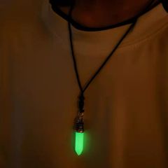 Vintage Bohemian Necklace Jewelry For Men Women Luminous Natural Decorations Hexagonal Pillar Pendant Statement Gift For Men As shown as picture