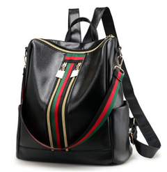 Women's bag fashion ladies small backpack backpack backpack soft leather personality schoolbag double pull PU travel backpack Black as picture