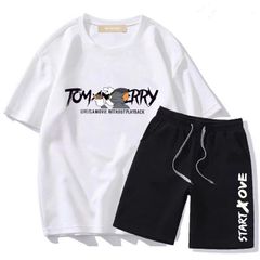 Men clothes 2 pack new short-sleeve T-shirts & Polos sports suit tied version of the trend of casual white  black 3XL polyester