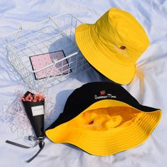 MITANG Summer Sun Hat Reversible Duck Bucket Hat for Men Women Cotton Bob Sad Boys Panama Fold Girls Beach Travel Outdoor Fisherman Hat Yellow black M