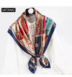 2021 new spring women scarf quality shawl silk fashion scarf headscarf beach sunscreen bag headscarf scarf 90cm*90cm Red 90cm*90cm