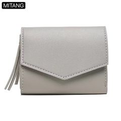 Female Bags Short Women's Wallet Tassel Tri-fold PU Leather Wallet Ladies Coin Purse Card Case Purses Shopper Clutches Pinko Bag 11.5cm*1cm*9cm Gray one size