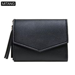 Female Bags Short Women's Wallet Tassel Tri-fold PU Leather Wallet Ladies Coin Purse Card Case Purses Shopper Clutches Pinko Bag 11.5cm*1cm*9cm Black one size