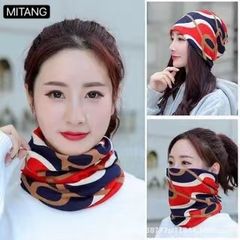 MITANG Autumn and Winter Hats Unisex Double-layer Warm Twisted Hats Multi-functional Fashion Hedging Scarf Dual-use Knitted Beanie Hats Red one size