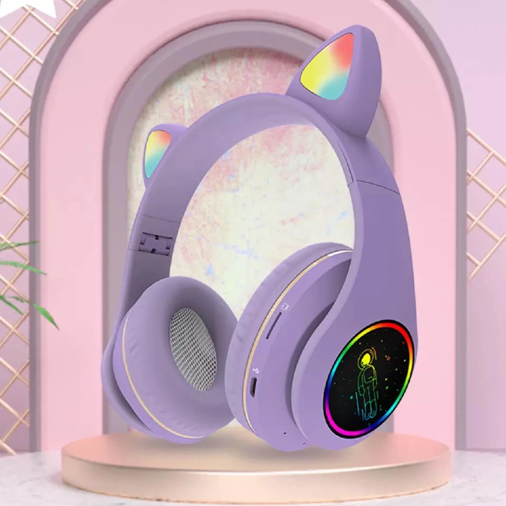 Cute Cat Wireless Bluetooth Headphones Flash Light Foldable Headset With TF wired Microphone Stereo Bass For Child Girl Women For Android & IOS