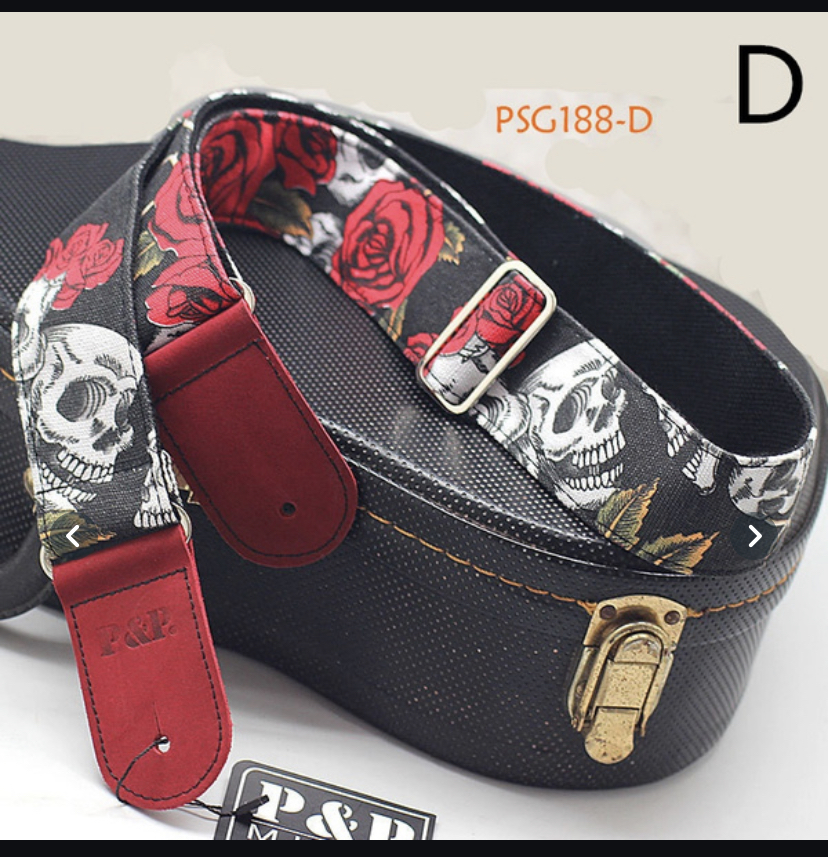 High Grade Cotton Guitar Strap Leather Embossed Guitar Strap Electric Guitar Acous