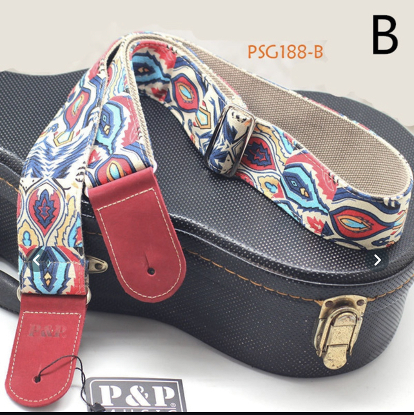 High Grade Cotton Guitar Strap Leather Embossed Guitar Strap Electric Guitar Acous