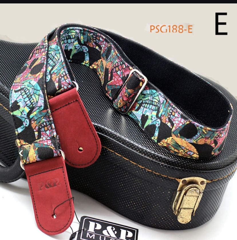 High Grade Cotton Guitar Strap Leather Embossed Guitar Strap Electric Guitar Acous