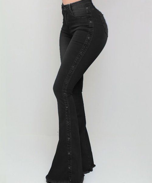 New Arrival Women&apos;s Fashion Skinny Bell Bottom Rips Butt Lift Washed Jean