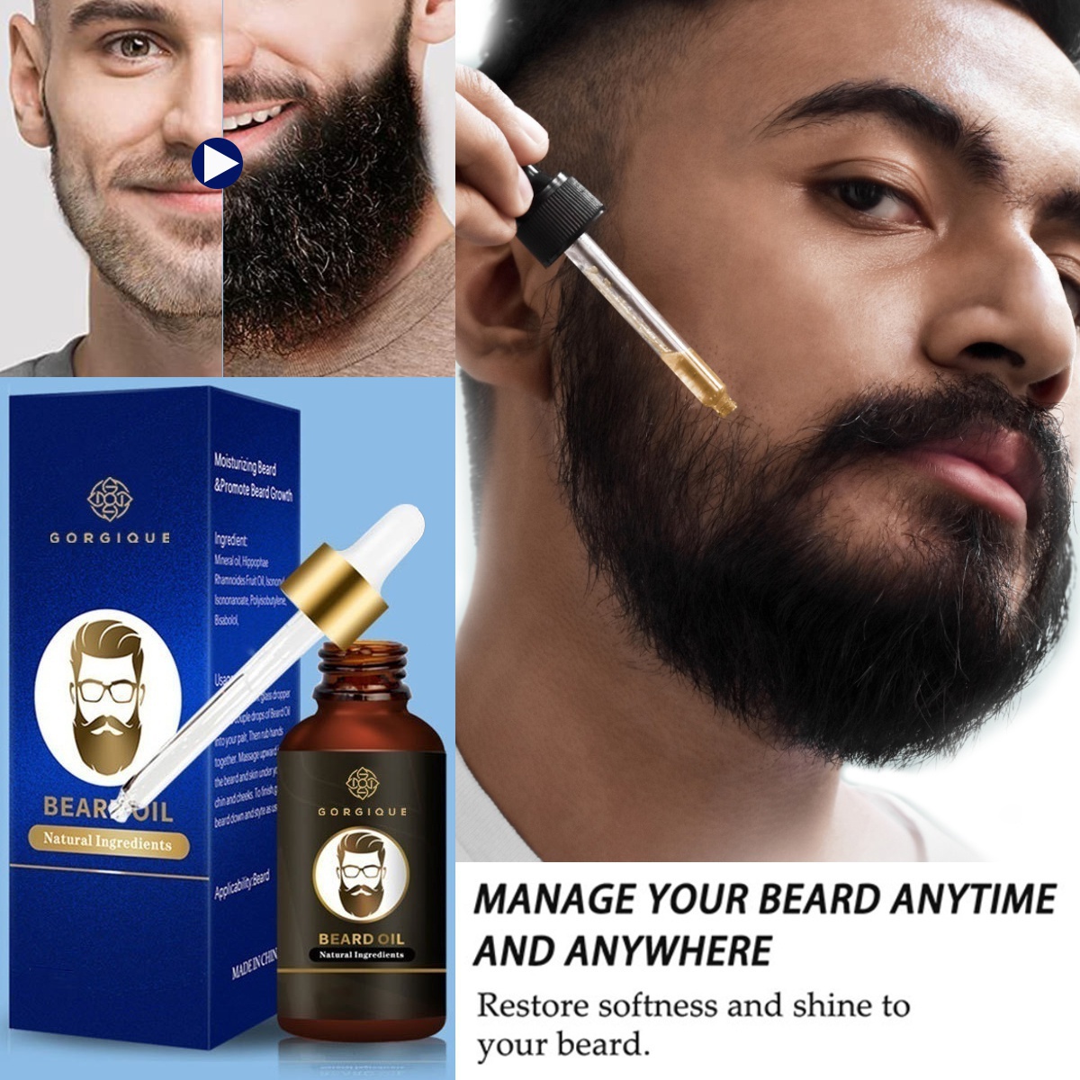 Beard Nourishing Oil Beard Growth Essential Oil for Gentleman 100% Pure Natural(5/15/30/50ml)